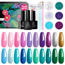 Beetles Gel Nail Polish Kit, Mermaid 20 Colors Soak Off Gel Polish Starter Kit with 1 Base Coat 1 Glossy & 1 Matte Top Coat 3 Nail Brushes 6 Colors Glitter 1 Mermaid Nail Stickers Holiday Gifts Set beetles Gel Polish