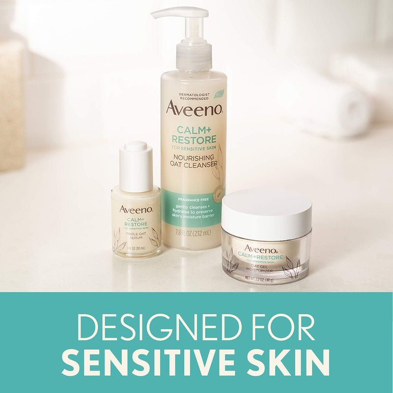 Aveeno Calm + Restore Nourishing Oat Cleanser 7.8oz with Restore Triple Oat Serum 1oz and Restore Oat Gel Moisturizer 1.7oz Aveeno