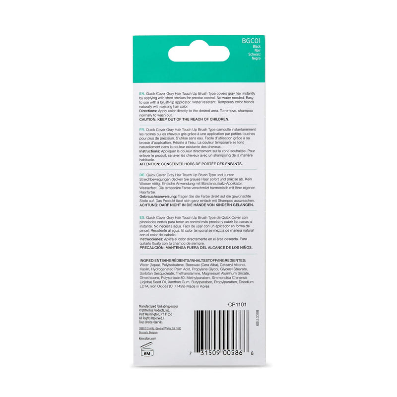 Kiss Quick Cover Gray Hair Touch Up, Root Touch Up, Moisturize and Shine, Brush Type (Black) KISS