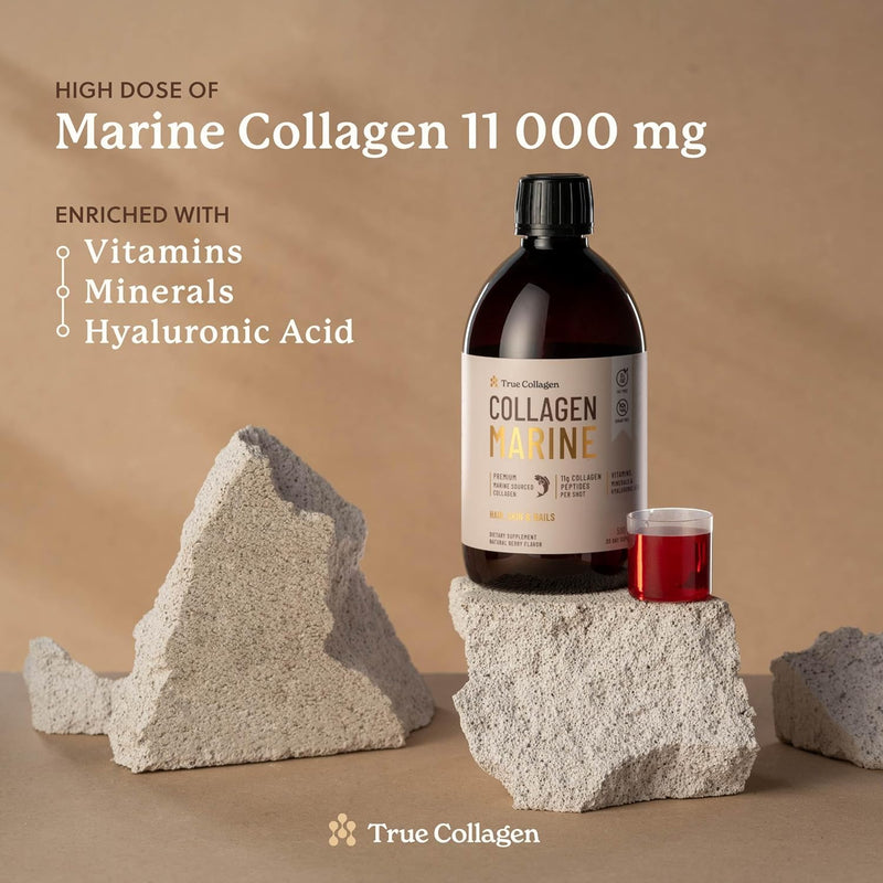 True Collagen Marine | 11,000 mg Hydrolyzed Collagen Liquid Supplement - 500 ml, 20 Day Supply | Hyaluronic Acid, Biotin and Vitamin C to Support Healthy Hair, Skin and Nails | Sugar-Free & Fat-Free Infinity Warehouse
