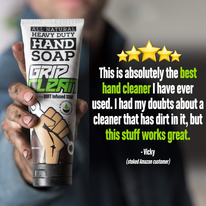Grip Clean | Hand Cleaner for Auto Mechanics - Heavy Duty Pumice Soap, All Natural & Dirt Infused w/Stiff Bristle Fingernail Scrub Brush for Men & Mechanics Grip Clean