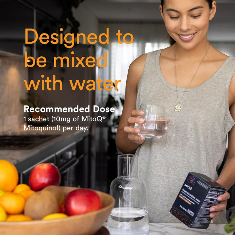 MitoQ Longevity Cellular Water Daily Powdered Drink Mix Natural Orange Flavor - Mitochondria-targeted Antioxidant - Cell Energy and Metabolism for Better Aging (Orange, 30 Packets) Infinity Warehouse