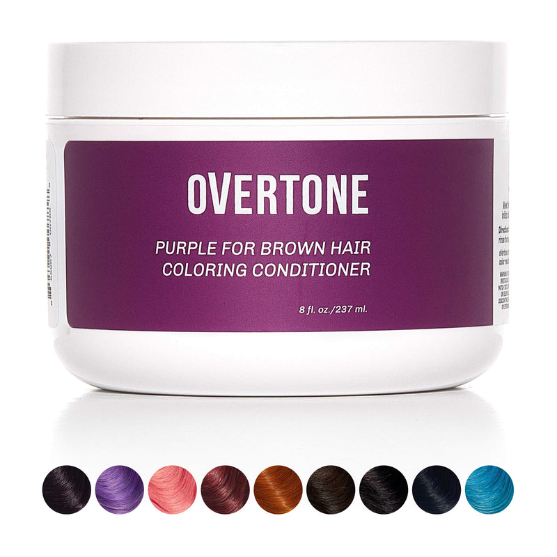 oVertone Haircare Semi-Permanent Color Depositing Conditioner with Shea Butter & Coconut Oil, Purple for Brown, Cruelty-Free, 8 oz OVERTONE