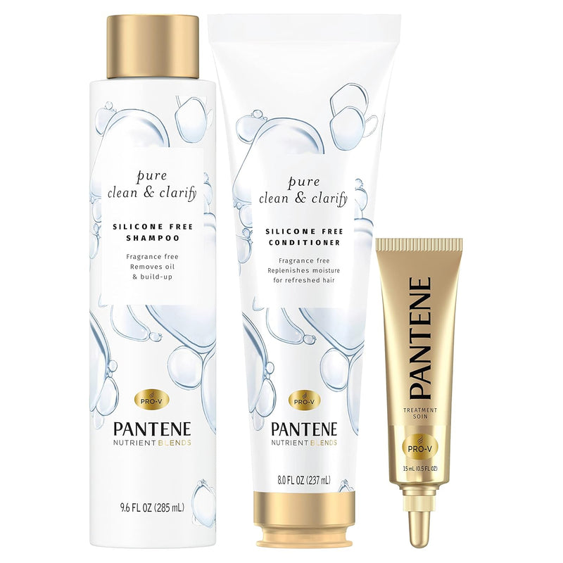 Pantene Shampoo and Conditioner Set Pure Clean & Clarify plus Hair Mask Rescue Shot Treatment, Silicone Free, Nutrient Blends Infinity Warehouse