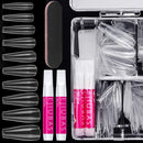 Fake Nails Kit Acrylic Nails - False Nails With Glue Ejiubas Press On Nails Set 500PCS Clear Full Cover False Nails 4PCS Nail Glues 1PC Nail File With Case Ejiubas