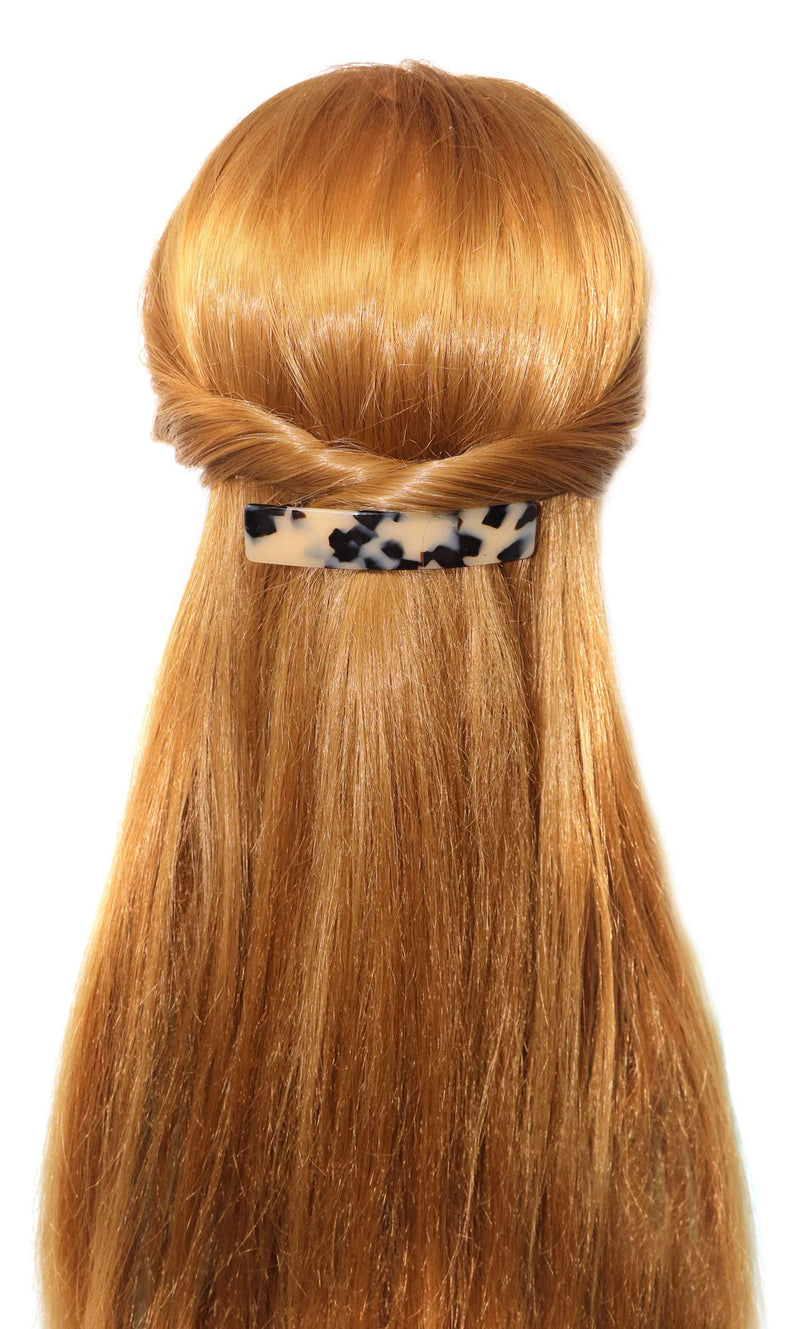 French Amie Oblong Handmade 3.5" Celluloid Automatic Hair Clip Barrette French Hair Clip for Girls Strong Hold Hair Clips for Women No Slip Durable Paris Hair Accessories, Made in France (White Tokyo) French Amie