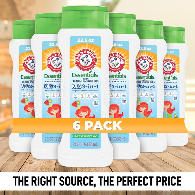 Arm & Hammer 6 Pack Essentials Kids Body Wash - 3-in-1 Watermelon Kiwi 22.5oz - Non Toxic Kids Shampoo and Body Wash And Conditioner Infinity Warehouse