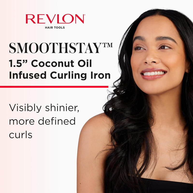REVLON SmoothStay Coconut Oil Infused Hair Curling Iron - Barrel Curling Iron 1 ½ Inch for Loose Curls, Shinier, Visibly Smoother Hair (1 ½ in) Infinity Warehouse