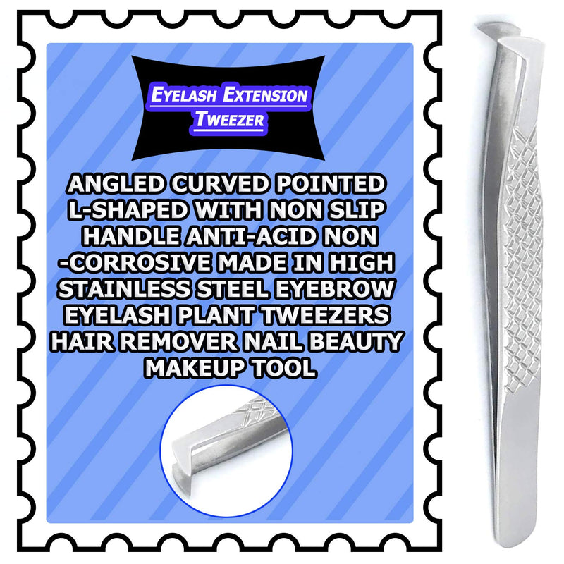G.S Volume Eyelash Extension Tweezer - Professional Angled Curved Pointed L-Shaped Precision Tweezers for 3D 4D 6D Lashes Extension - Silver Non Slip Handle ELT-013 G.S ONLINE STORE