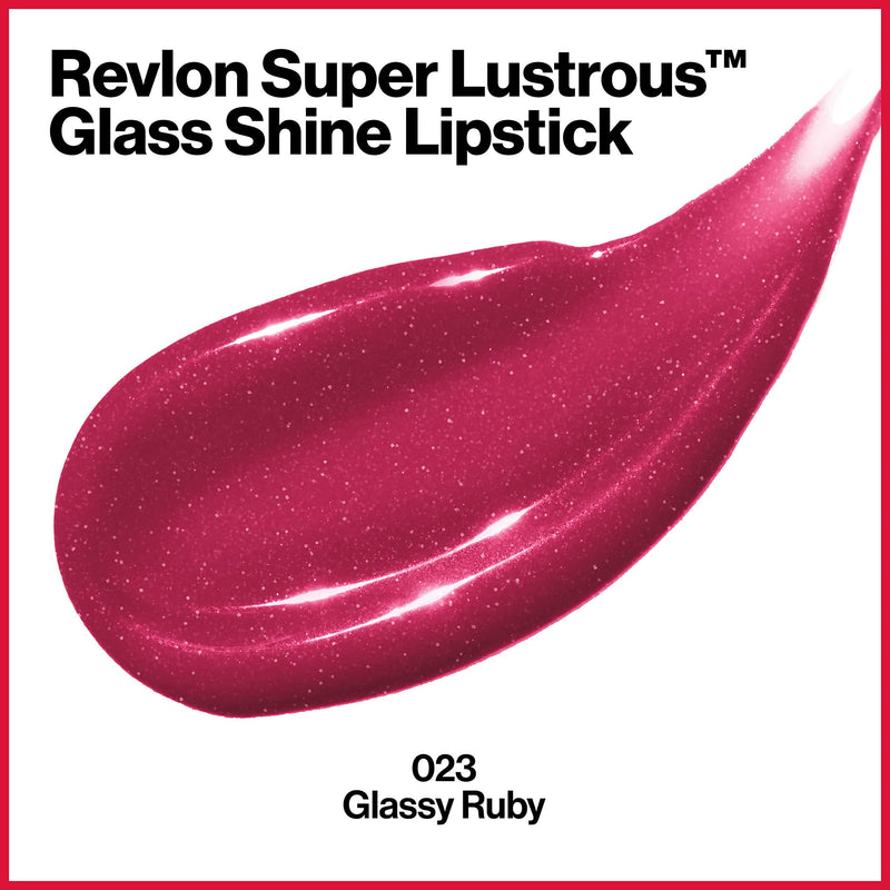 REVLON Super Lustrous Glass Shine Lipstick, Flawless Moisturizing Lip Color with Aloe, Hyaluronic Acid and Rose Quartz, Glass Ruby (025), 0.15 oz REVLON