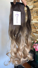 20" 22" Long One Piece Straight Curly Wavy Clip in Wrap around Ombre Ponytail Hairpieces (20" Curly - Chocolate brown to sandy blonde) DevaLook Hair Extension