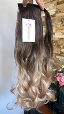 20" 22" 24" Long One Piece Straight Curly Wavy Clip in Wrap around Ombre Ponytail Hairpieces (24" Curly-Black/plum red(120g)) DevaLook Hair Extension