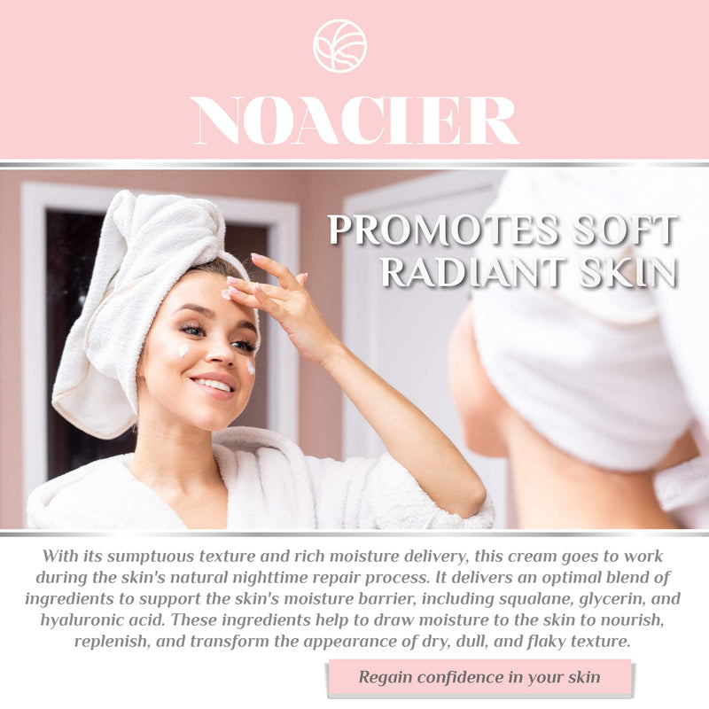 Hydrating Night Face Cream, Daily Hyaluronic Acid Facial Moisturizer, Dry Sensitive Aging Skin Moisturizing Treatment & Wrinkle Repair, 1oz Noacier NOACIER