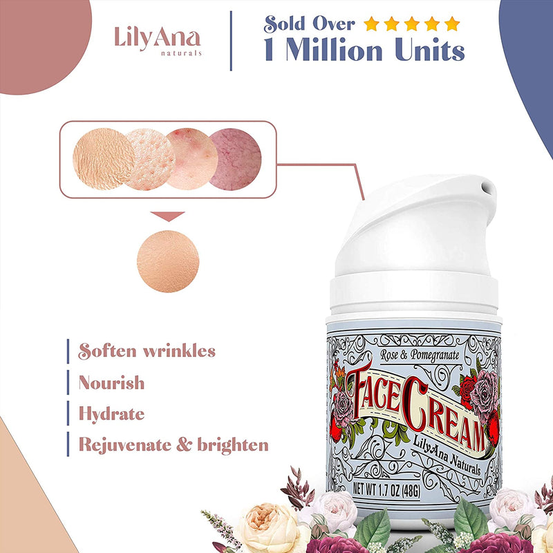Face Cream Moisturizer for Women - Anti-Aging Wrinkle Cream for Face, Face Moisturizer For Dry Skin, Dark Spot Brightening, Rose and Pomegranate Extracts - 1.7oz - 2 Pack LilyAna Naturals Store