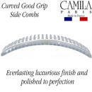 Camila Paris CP2911 French Side Combs Large 2 Pack Curved, Clear Flexible Durable Cellulose Hair Combs, Strong Hold Grip Hair Clips for Women, No Slip Styling Girls Hair Accessories, Made in France Camila