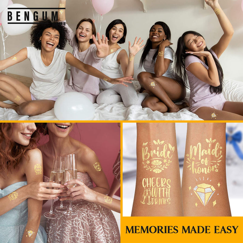 30pc Bachelorette Party Tattoos | Bride Tattoo | Perforated Temporary Metallic Gold Tattoos | Bachelorette Party Decorations | Bridesmaid Gift | Bride to Be Favor Bengum