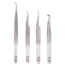 M LASH Set Of 4 Diamond Grip Eyelash Extensions Tweezers - Japanese Steel Lash Supply (Silver) M Store