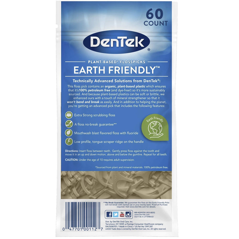 DenTek Earth Friendly Plant-Based Floss Picks, 60 Count DenTek