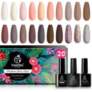 Beetles 20Pcs Gel Nail Polish Kit, Soak Off Nail Gel Polish Set Nude Glitter Pastel Pink Gel Nail Kit Peach Brown Natural Skin Tone Nail Art with Glossy & Matte Top Base Coat Gift for Women beetles Gel Polish
