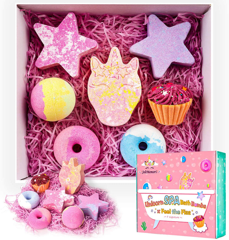 Bath Bombs Unicorns Gifts for Girls 7PCS Bath Bomb Gift Set with Natural Essential Oils Great Valentines Birthday Gift for Girls Kids Women JoltMemori Store