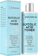 Glycolic Acid Toner 8% for Face (8 oz). Best Exfoliating Facial Peel for Anti-Aging & Acne. Alcohol-free Daily Makeup Removing Toning Solution with AHA & Rosemary Extract by Simplified Skin Simplified Skin