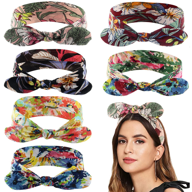 Yeshan Bow Headbands for Women Boho Wide Bandana Headbands Flower Printed Rabbit Ears Hair Bands Fashion and Sport Hair Accessories for Women and Girls,Pack of 6 Yeshan