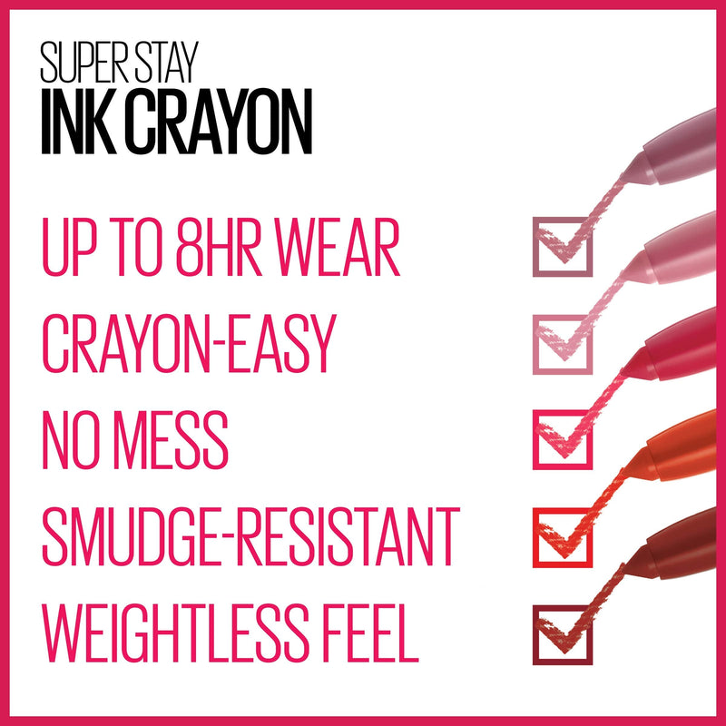 Maybelline Super Stay Ink Crayon Lipstick, Precision Tip Matte Lip Crayon with Built-in Sharpener, Longwear Up To 8Hrs, On The Grind, Purple Mauve Pink, 0.04 oz Maybelline New York