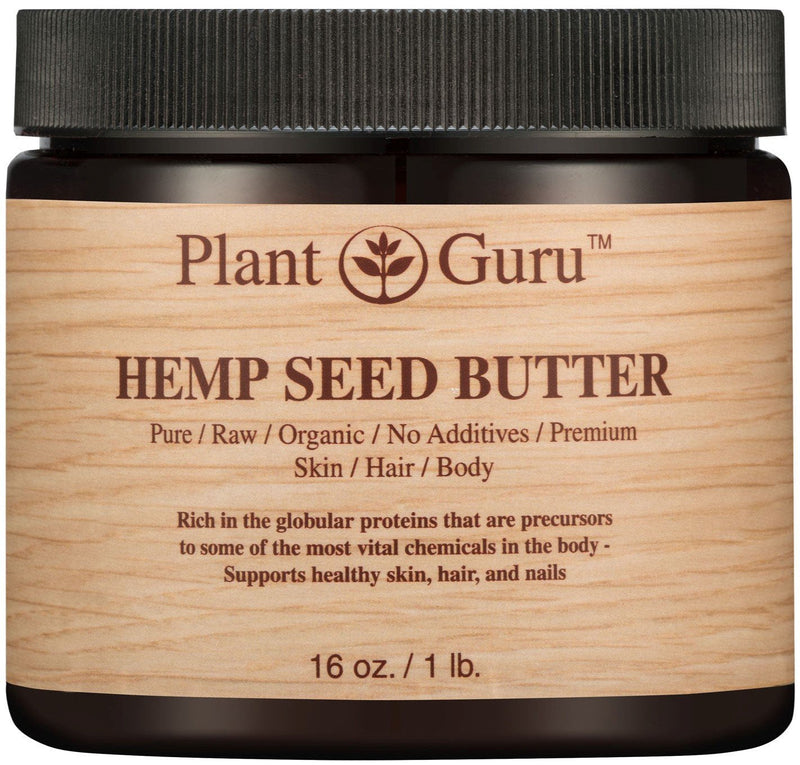 Hemp Seed Butter 16 oz. 100% Pure Raw Fresh Natural Cold Pressed. Skin Body and Hair Moisturizer, DIY Creams, Balms, Lotions, Soaps. Plant Guru