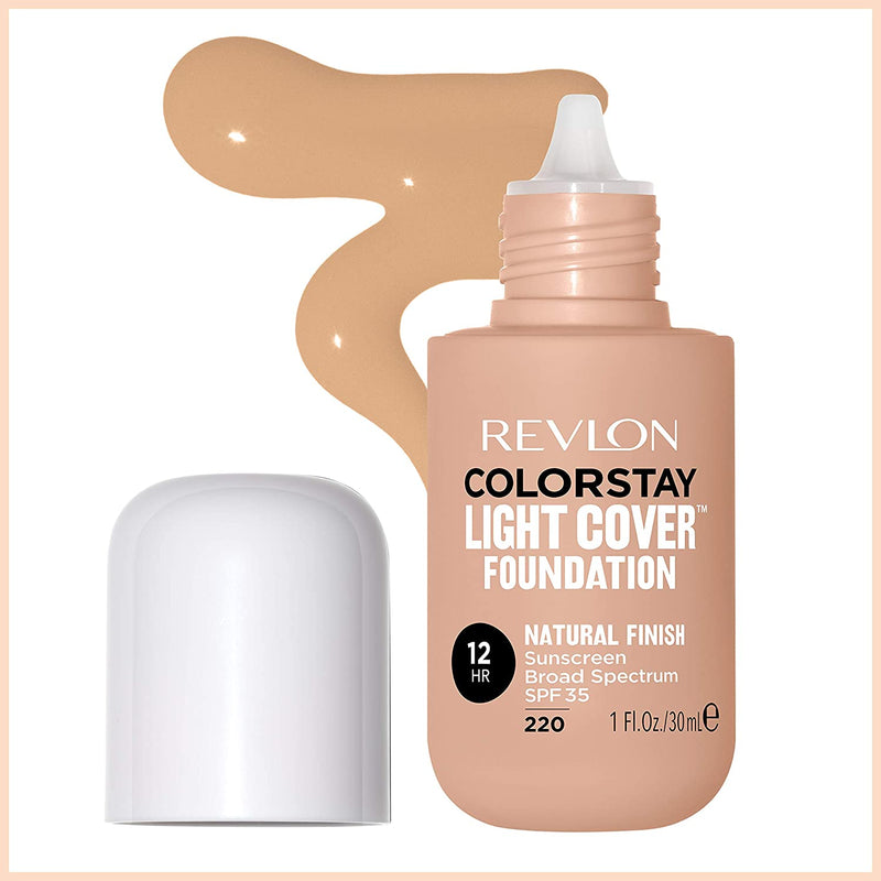 Revlon ColorStay Light Cover Liquid Foundation, Hydrating Longwear Weightless Makeup with SPF 35, Light-Medium Coverage for Blemish, Dark Spots & Uneven Skin Texture, 220 Natural Beige, 1 fl. oz. REVLON Store