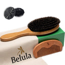 100% Boar Bristle Hair Brush for Men Set. 100% Boar Bristle Brush and Wooden Comb for Men. Free 2 x Palm Brush & Travel Bag Included. Hairbrush for Thin, Normal and Short Hair Belula Store