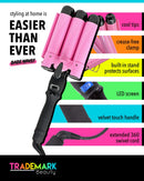 Trademark Beauty Babe Waves 3 Barrel Curling Iron Hair Waver, 1.25 Inch Quick Heat, Adjustable Temperature Hair Curler, Perfect Beach Waver, Hair Styling Tools, 32mm Jumbo Ceramic Wand, Pink Babe Waves