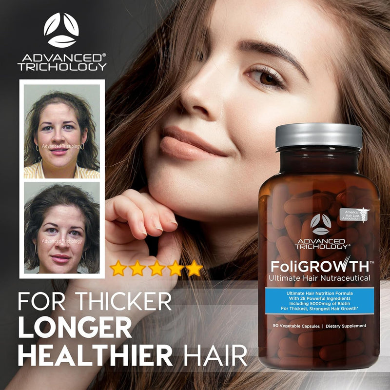 Advanced Trichology FoliGROWTH™ Hair Growth Supplement for Thicker Fuller Hair | Approved* by the American Hair Loss Association | Revitalize Thinning Hair - 90 Count (Pack of 1) Infinity Warehouse