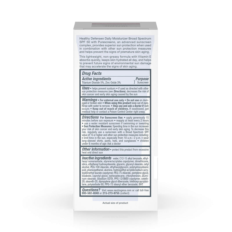Neutrogena Healthy Defense Daily Moisturizer for Sensitive Skin with SPF 50, Mineral Sunscreen with Zinc Dioxide & Titanium Dioxide, Oil-Free & Fragrance-Free, 1.7 fl. oz Neutrogena