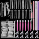 Dual Nail Forms Set,TsMADDTs Clear Acrylic Coffin Nail Forms Set with 120pcs Gel Nail Molds 10pcs Clear Nail Tips Clips,Nail Gel Brush Pen Nail Files Buffer Cuticle Pushers,Nail Extension Forms Set TsMADDTs