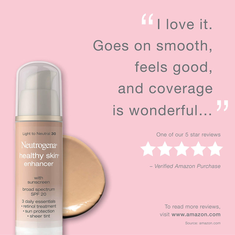 Neutrogena Healthy Skin Enhancer Sheer Face Tint with Retinol & Broad Spectrum SPF 20 Sunscreen for Younger Looking Skin, 3-in-1 Daily Enhancer, Non-Comedogenic, Tan to Medium 50, 1 fl. oz Neutrogena