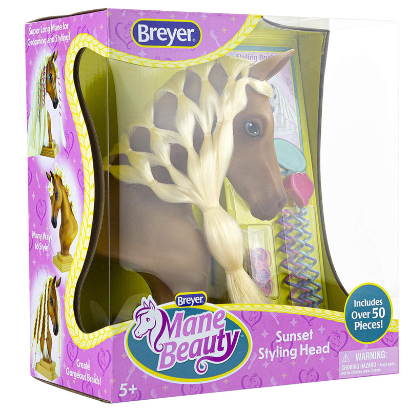 Breyer Horses Mane Beauty Horse Styling Head | SUNSET | Blonde Extra-Long Silky No Tangle Mane | 10" x 4.25" x 4.25" | Styling Book, Brush, Hair Coils, Hair Clips, Elastics | Horse Toy | Model