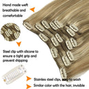 GOO GOO Clip in Hair Extensions Light Blonde Highlighted Golden Blonde 20 Inch 7pcs 120g Remy Clip in Human Hair Extensions Thick Straight Real Hair Extensions GOO GOO