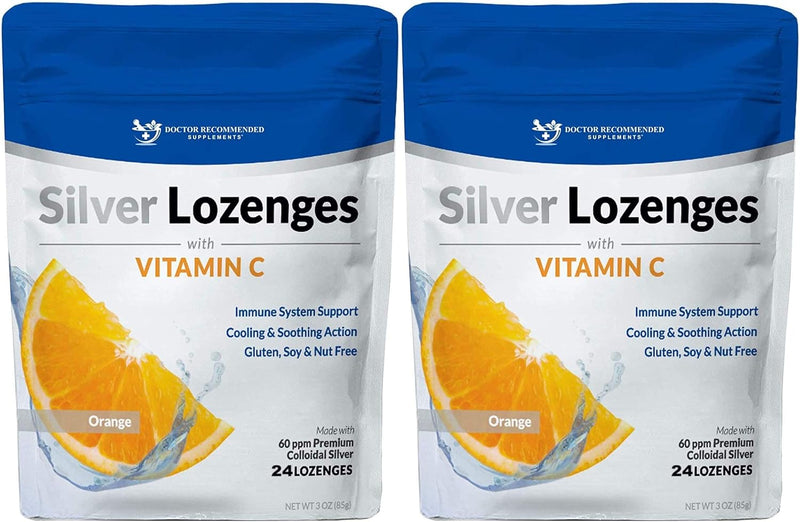 Silver Lozenges with Vitamin C - Premium Nano Silver 60 PPM Colloidal Silver, Organic Honey and Vitamin C Mineral Supplement Drops to Support Immune System, Soothe Cough & Throat - 24 Orange Lozenges Infinity Warehouse
