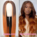 UNice Hair 10A Silk Base Fake Scalp Ombre Lace Closure Wigs Straight Hair Wig Middle Part, Brazilian Human Hair T-Part Lace Closure Wig Pre Plucked with Baby Hair for Women T4/30 Color 150% Density 22inch UNICE Store