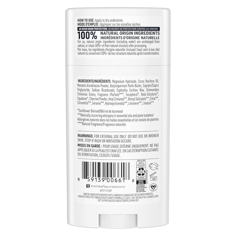 Schmidt's Aluminum-Free Vegan Deodorant Charcoal & Magnesium with 24 Hour Odor Protection, 4 Count for Women and Men, Natural Ingredients, Cruelty-Free, 2.65 oz Infinity Warehouse