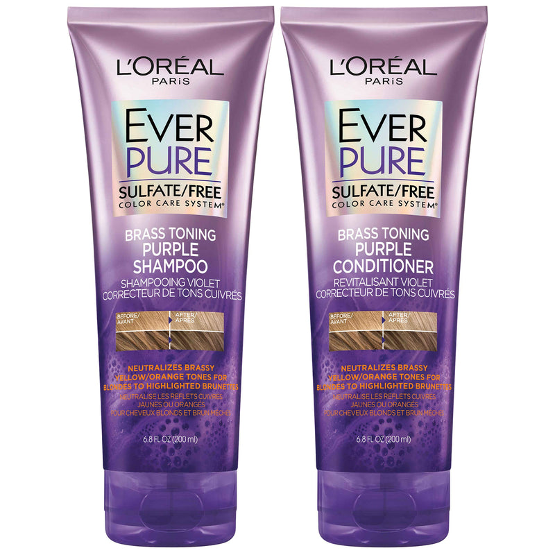 L'Oreal Paris EverPure Brass Toning Purple Sulfate Free Shampoo and Conditioner, 6.8 fl Oz (Set of 2) L'Oreal Paris