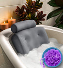 Everlasting Comfort Bath Pillow - Relax in Luxury - Fast Drying Bathtub Cushion for Head, Neck and Back - Spa & Tub Headrest Support, Washable, Portable, Thick, Gray Everlasting Comfort