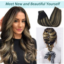GOO GOO PU Clip in Hair Extensions Human Hair 14 Inch Balayage Natural Black to Light Blonde 130g 7pcs Seamless Hair Extensions Clip in Thick Remy Hair Extensions for Women GOO GOO