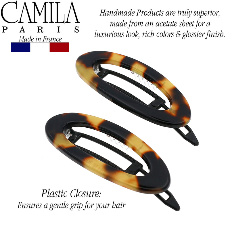 Camila Paris CP1993/2 French Hair Barrette Clip for Women, Handmade, Side Slide-in Metal-Free Closure Strong Hold Grip Hair Clips for Girls, No Slip Durable Styling Hair Accessories, Made in France Camila