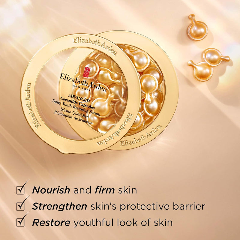 Elizabeth Arden Daily Ceramide Serum Capsules, Advanced Anti-Aging Skincare for Minimizing Wrinkles, Fragrance-Free, Enhances Skin Hydration and Radiance