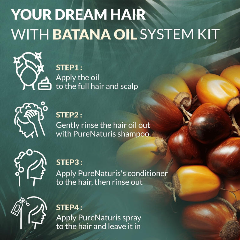 100% Natural Raw Organic Batana Oil Sulfate-Free Complete Hair Growth , Anti-Hair Loss & Repair System Kit – Shampoo, Conditioner, Hair Mask, & Leave-In Spray | Thickness & Prevents Loss for Men Women Infinity Warehouse