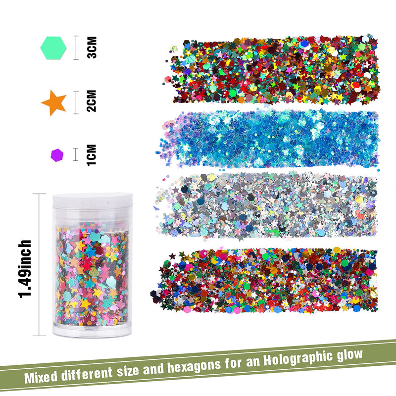 Teenitor Glitter, Chunky Glitter Mixed, Nail Glitter with Stars, Cosmetic Face Body Eye Hair Glitter, 32pcs Teenitor