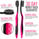Dental Check 6 Pack Toothbrush, Natural Teeth Whitening Solution, Ultra-Soft Bristles for Dental Care, Angled Bristles for Hard-to-Reach Areas, Clean Away 99% of Plaque & Brighten a Smile (Charcoal) Lingito