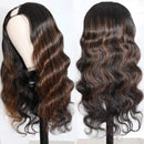 UNice Ombre Highlight U Part Wig Human Hair Body Wave for Black Women Middle Part, Brazilian Virgin Hair Glueless Full Head U Shape Clips in Half Wig 150% Density 18inch UNICE Store