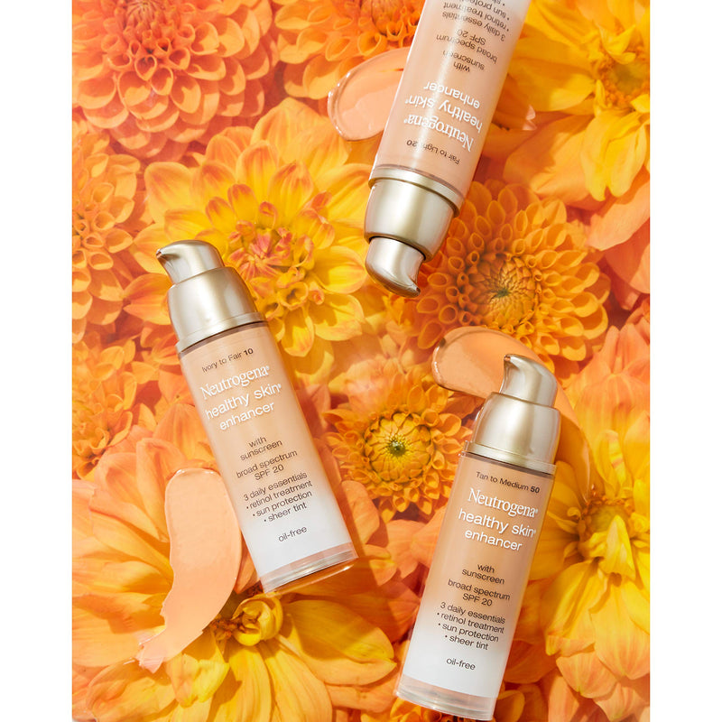Neutrogena Healthy Skin Enhancer Sheer Face Tint with Retinol & Broad Spectrum SPF 20 Sunscreen for Younger Looking Skin, 3-in-1 Daily Enhancer, Non-Comedogenic, Tan to Medium 50, 1 fl. oz Neutrogena